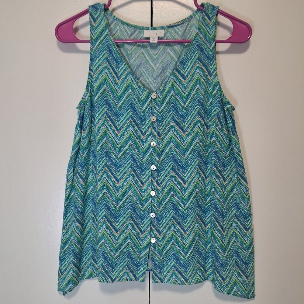 J.Jill Blue Chevron V Neck Button Up Tank Size XS Petite